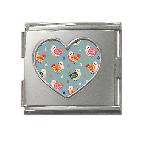 Cute Bird Pattern Mega Link Heart Italian Charm (18mm) from ArtsNow.com Front