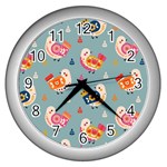 Cute Bird Pattern Wall Clock (Silver)