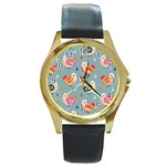 Cute Bird Pattern Round Gold Metal Watch