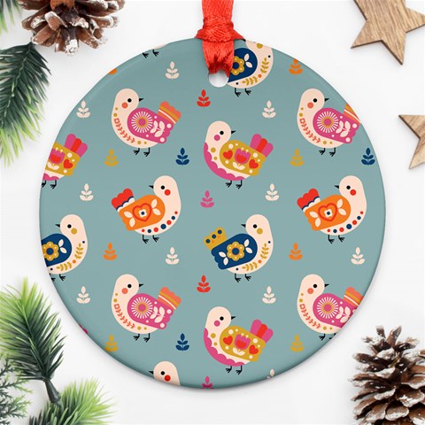 Cute Bird Pattern Round Ornament (Two Sides) from ArtsNow.com Front