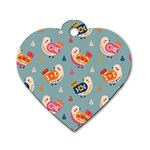 Cute Bird Pattern Dog Tag Heart (Two Sides)