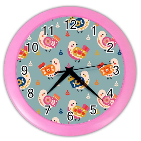 Cute Bird Pattern Color Wall Clock from ArtsNow.com Front