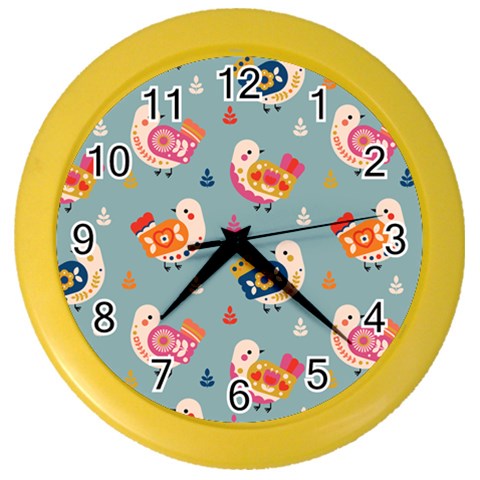 Cute Bird Pattern Color Wall Clock from ArtsNow.com Front