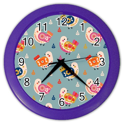 Cute Bird Pattern Color Wall Clock from ArtsNow.com Front