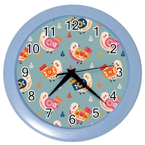 Cute Bird Pattern Color Wall Clock from ArtsNow.com Front