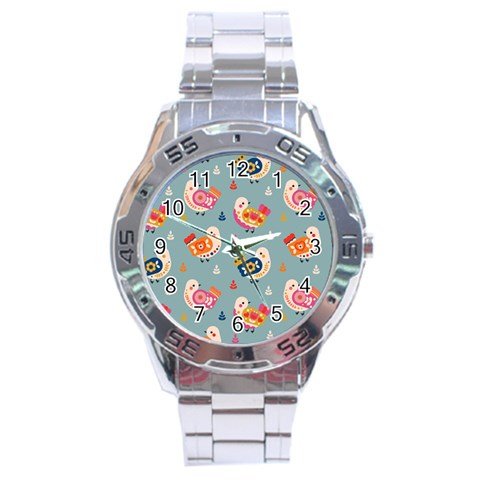 Cute Bird Pattern Stainless Steel Analogue Watch from ArtsNow.com Front