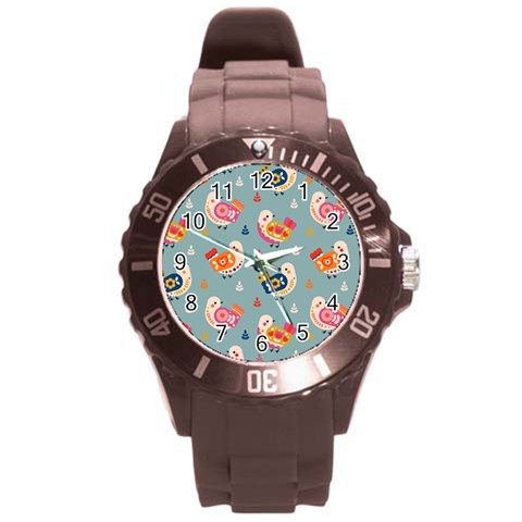 Cute Bird Pattern Round Plastic Sport Watch (L) from ArtsNow.com Front