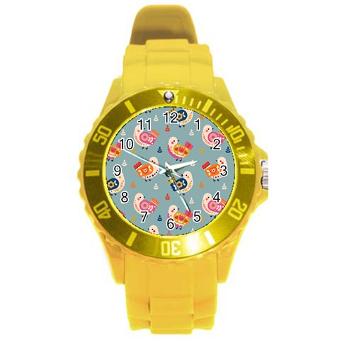 Cute Bird Pattern Round Plastic Sport Watch (L) from ArtsNow.com Front