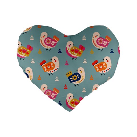 Cute Bird Pattern Standard 16  Premium Flano Heart Shape Cushions from ArtsNow.com Front