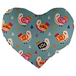 Cute Bird Pattern Large 19  Premium Flano Heart Shape Cushions