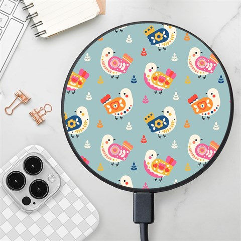 Cute Bird Pattern Wireless Fast Charger(Black) from ArtsNow.com Front