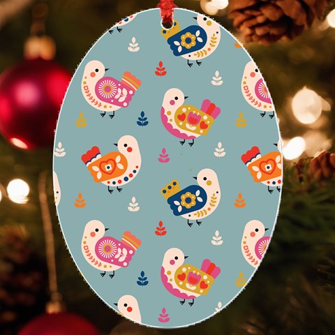 Cute Bird Pattern UV Print Acrylic Ornament Oval from ArtsNow.com Front