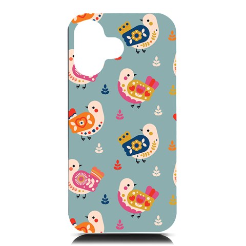 Cute Bird Pattern iPhone 16 Black UV Print PC Hardshell Case from ArtsNow.com Front