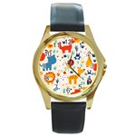 Pet Animal 03 Round Gold Metal Watch