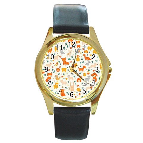 Pet Animal 04 Round Gold Metal Watch from ArtsNow.com Front