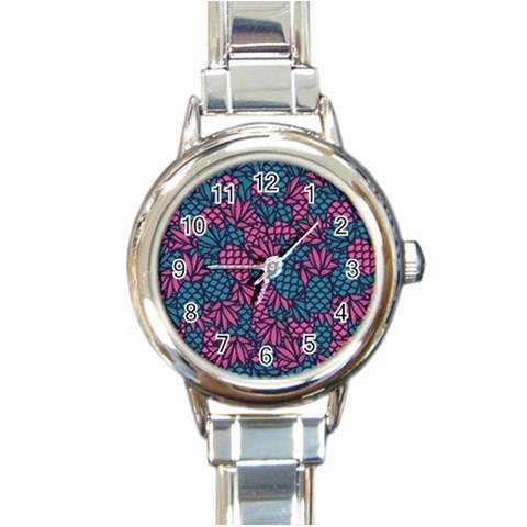 Summer Pineapples Round Italian Charm Watch from ArtsNow.com Front