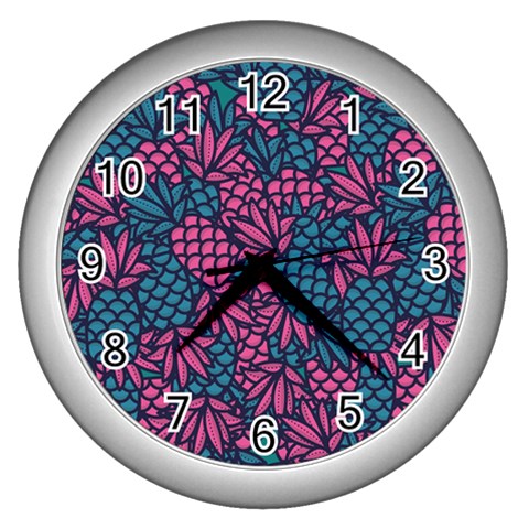 Summer Pineapples Wall Clock (Silver) from ArtsNow.com Front