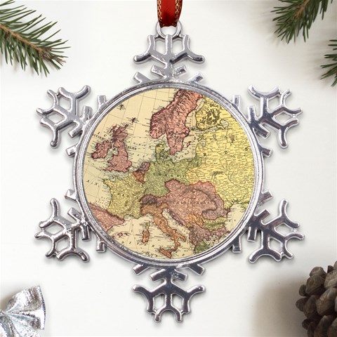 Retro Old Vintage Map Of Europe Metal Large Snowflake Ornament from ArtsNow.com Front