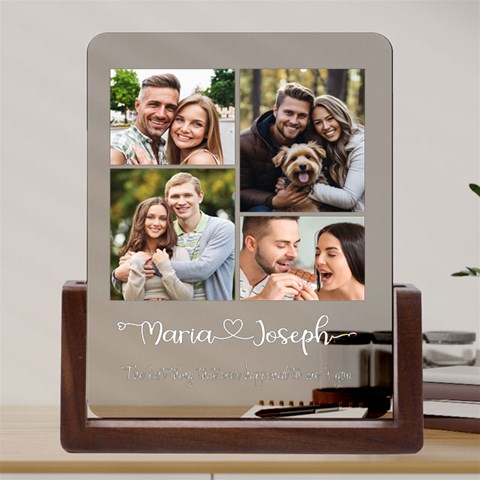 Personalized 4 Photo Name Any Text Couple Valentine Day Acrylic UV Print 6  Tabletop Frame (U Front