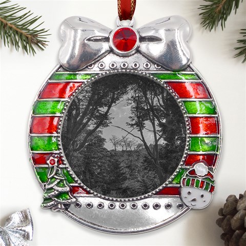 Patagonia Forest, Nahuel Huapi National Park, Rio Negro, Argentina Metal X Mas Ribbon With Red Crystal Round Ornament from ArtsNow.com Front