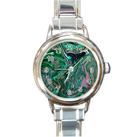 Malachite  Round Italian Charm Watch from ArtsNow.com Front