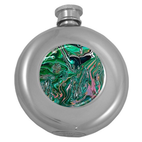 Malachite  Round Hip Flask (5 oz) from ArtsNow.com Front