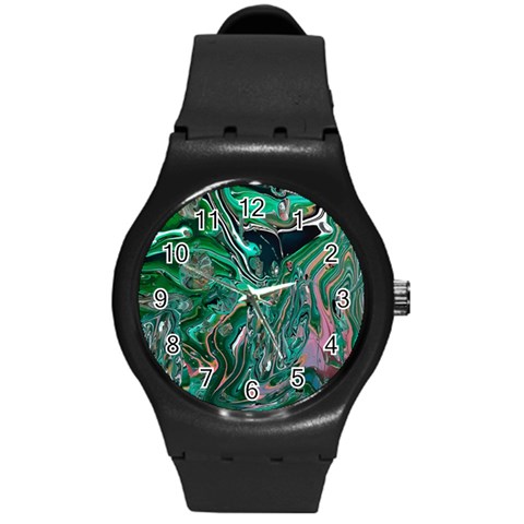 Malachite  Round Plastic Sport Watch (M) from ArtsNow.com Front