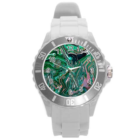 Malachite  Round Plastic Sport Watch (L) from ArtsNow.com Front