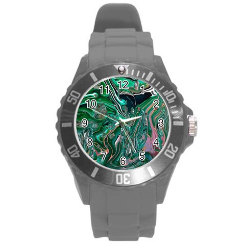 Malachite  Round Plastic Sport Watch (L) from ArtsNow.com Front