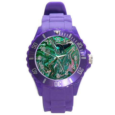 Malachite  Round Plastic Sport Watch (L) from ArtsNow.com Front