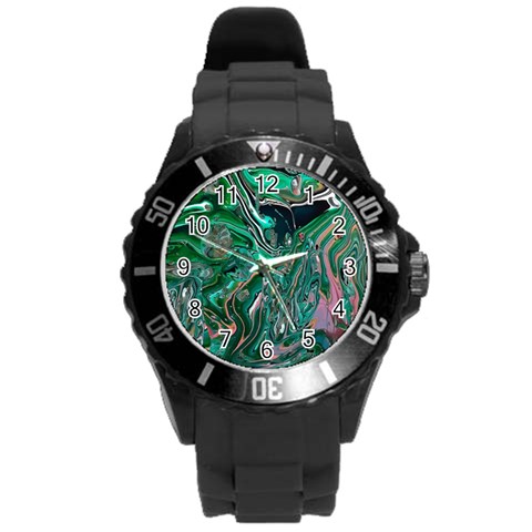 Malachite  Round Plastic Sport Watch (L) from ArtsNow.com Front