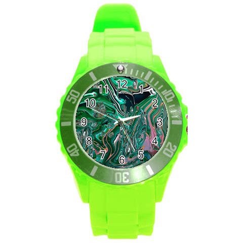 Malachite  Round Plastic Sport Watch (L) from ArtsNow.com Front