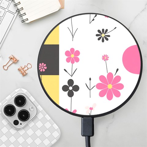 Minimalist Pattern With Simple Lines,flower And Shapes, Creating A Clean And Modern Wireless Fast Charger(Black) from ArtsNow.com Front