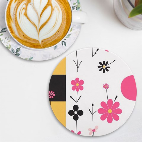 Minimalist Pattern With Simple Lines,flower And Shapes, Creating A Clean And Modern UV Print Round Tile Coaster from ArtsNow.com Front