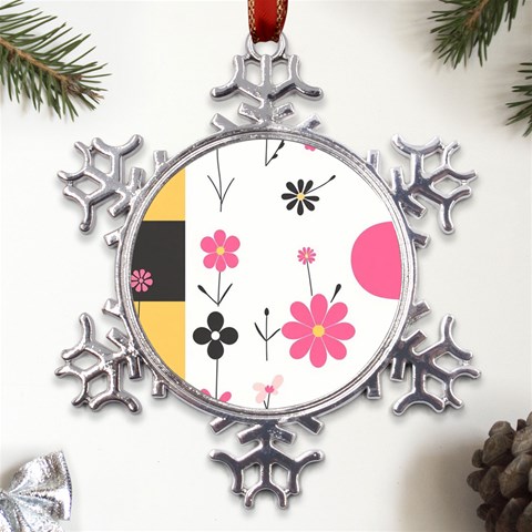 Minimalist Pattern With Simple Lines,flower And Shapes, Creating A Clean And Modern Metal Large Snowflake Ornament from ArtsNow.com Front