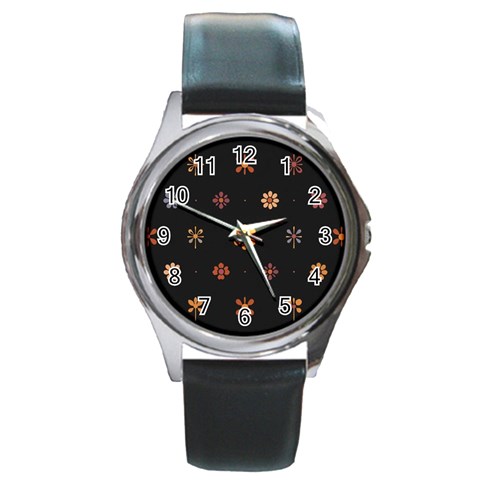 Minimalist Pattern With Simple Lines,flower And Shapes, Creating A Clean And Modern Round Metal Watch from ArtsNow.com Front