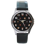 Minimalist Pattern With Simple Lines,flower And Shapes, Creating A Clean And Modern Round Metal Watch