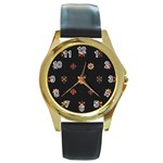 Minimalist Pattern With Simple Lines,flower And Shapes, Creating A Clean And Modern Round Gold Metal Watch