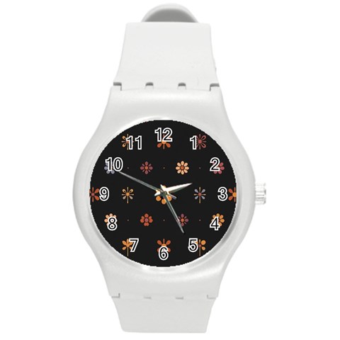 Minimalist Pattern With Simple Lines,flower And Shapes, Creating A Clean And Modern Round Plastic Sport Watch (M) from ArtsNow.com Front