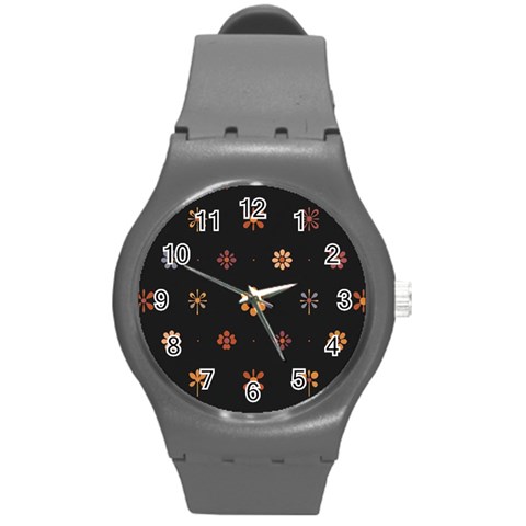 Minimalist Pattern With Simple Lines,flower And Shapes, Creating A Clean And Modern Round Plastic Sport Watch (M) from ArtsNow.com Front