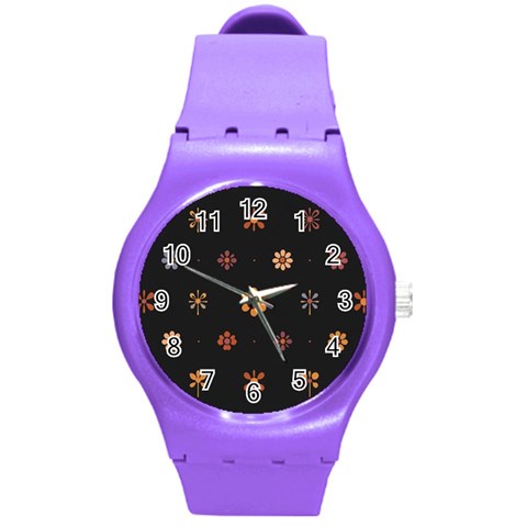 Minimalist Pattern With Simple Lines,flower And Shapes, Creating A Clean And Modern Round Plastic Sport Watch (M) from ArtsNow.com Front