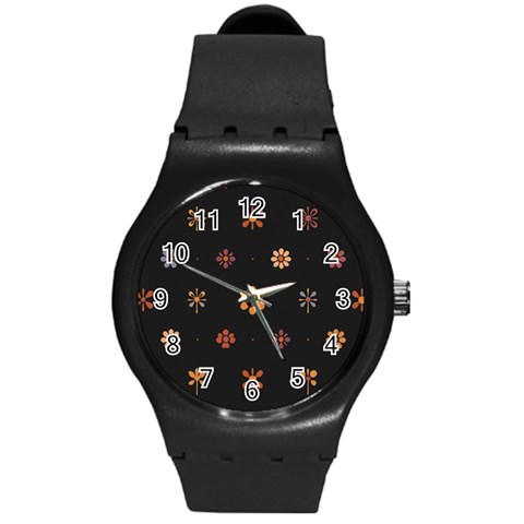 Minimalist Pattern With Simple Lines,flower And Shapes, Creating A Clean And Modern Round Plastic Sport Watch (M) from ArtsNow.com Front