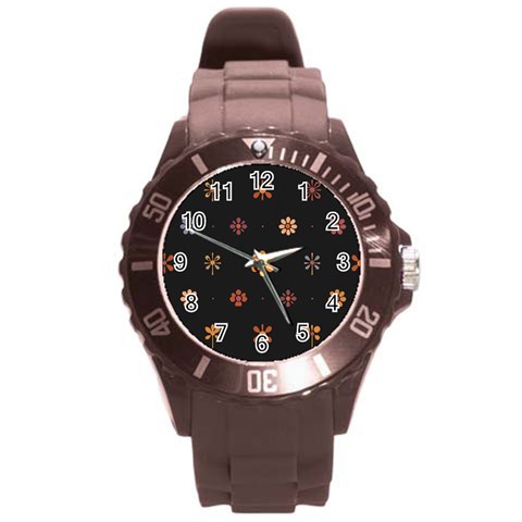 Minimalist Pattern With Simple Lines,flower And Shapes, Creating A Clean And Modern Round Plastic Sport Watch (L) from ArtsNow.com Front