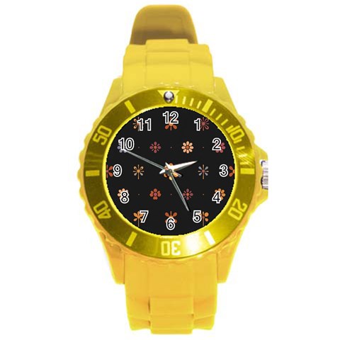 Minimalist Pattern With Simple Lines,flower And Shapes, Creating A Clean And Modern Round Plastic Sport Watch (L) from ArtsNow.com Front