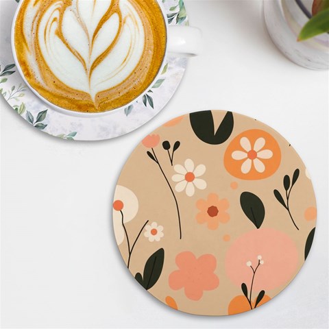 Minimalist Pattern With Simple Lines,flower And Shapes, Creating A Clean And Modern UV Print Round Tile Coaster from ArtsNow.com Front