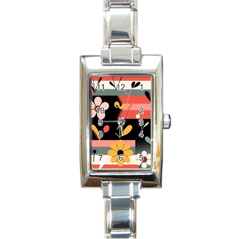 Minimalist Pattern With Simple Lines,flower And Shapes, Creating A Clean And Modern Rectangle Italian Charm Watch from ArtsNow.com Front