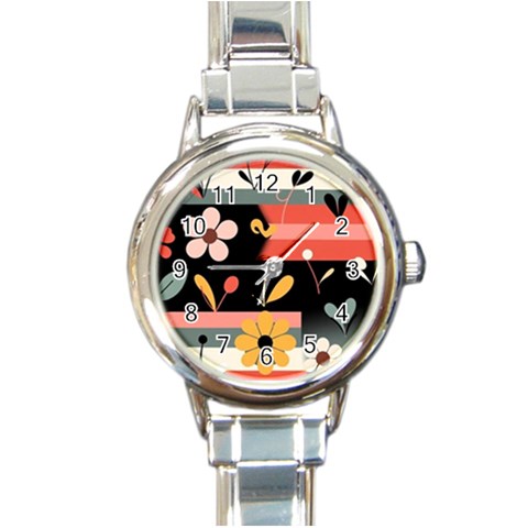 Minimalist Pattern With Simple Lines,flower And Shapes, Creating A Clean And Modern Round Italian Charm Watch from ArtsNow.com Front