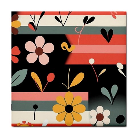 Minimalist Pattern With Simple Lines,flower And Shapes, Creating A Clean And Modern Tile Coaster from ArtsNow.com Front