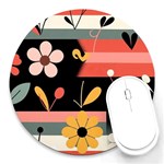  Minimalist Pattern With Simple Lines,flower And Shapes, Creating A Clean And Modern Round Mousepad