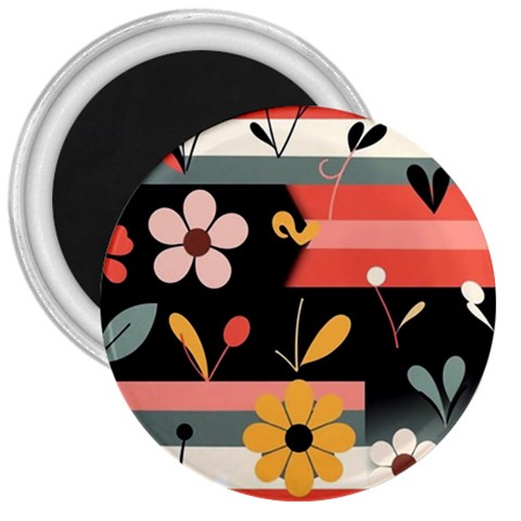 Minimalist Pattern With Simple Lines,flower And Shapes, Creating A Clean And Modern 3  Magnets from ArtsNow.com Front